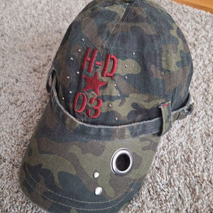 Harley Davidson Womens Camo Trucker Hat Grommet Studded Distressed HD 03 Grunge